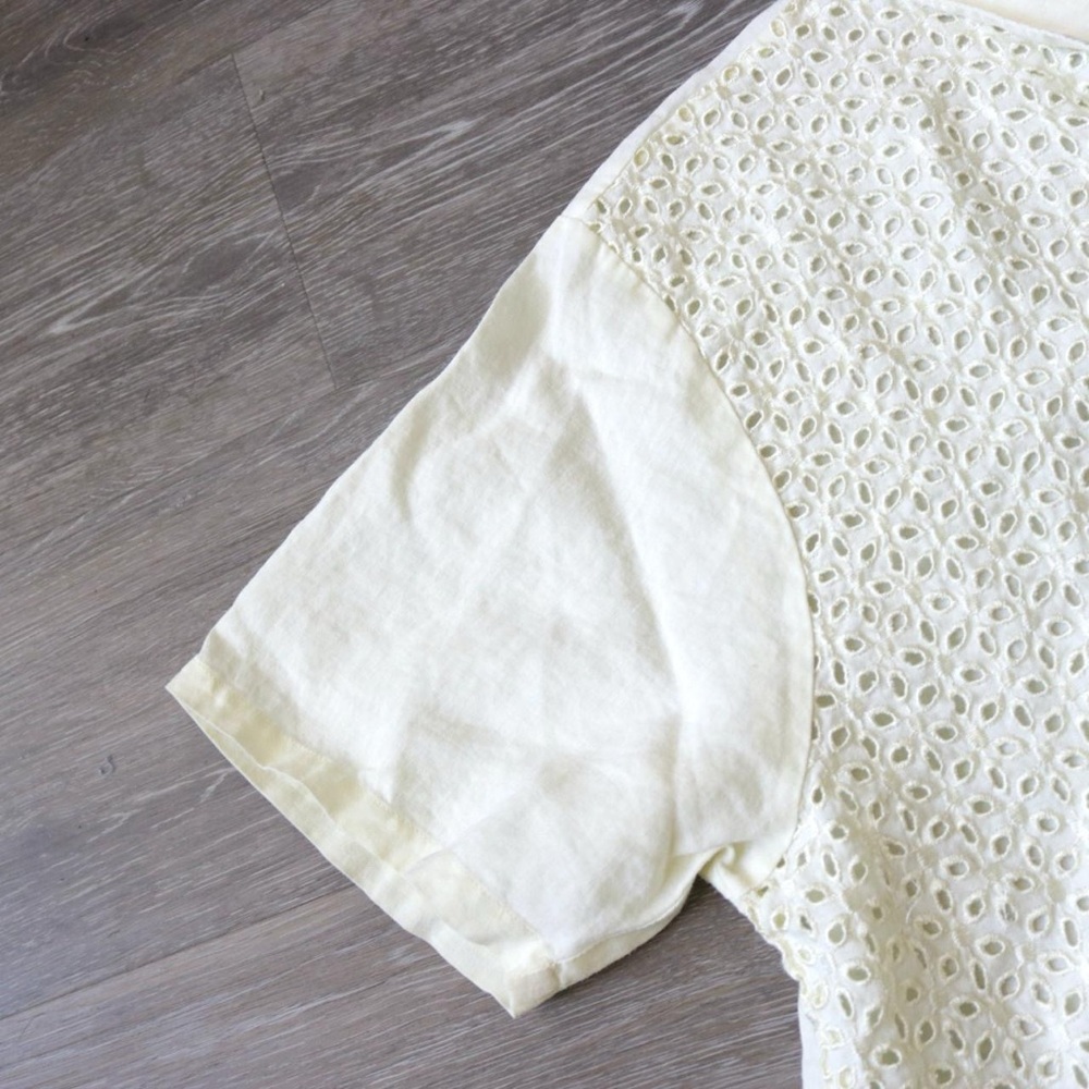 Cream Off White Eyelet Button Down Collared Shirt - image 4